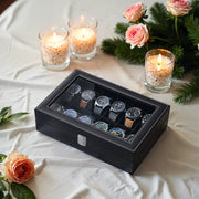 12 Slot Watch Box Organiser with Glass Lid and Removable Cushions for Men by Songmics