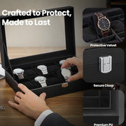 12 Slot Watch Box Organiser with Glass Lid and Removable Cushions for Men by Songmics