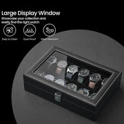 12 Slot Watch Box Organiser with Glass Lid and Removable Cushions for Men by Songmics