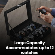 12 Slot Watch Box Organiser with Glass Lid and Removable Cushions for Men by Songmics