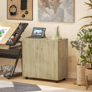 Two Tier Lockable Office Storage Cabinet Oak Finish by Vinsetto