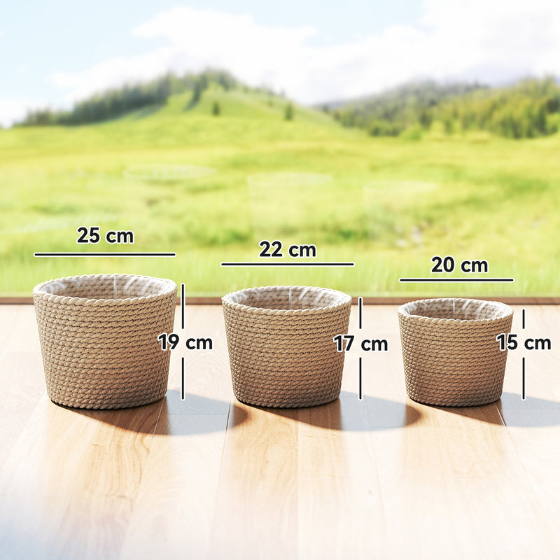 Seagrass Planter Set of 3 for Indoor or Outdoor Plants with Moisture Liners Natural AOSOM