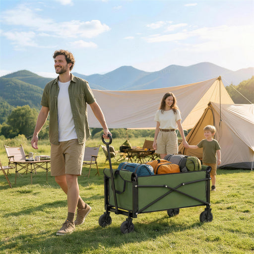 Folding Festival Trolley for Easy Family Outings and Outdoor Gear Transport Green Outsunny