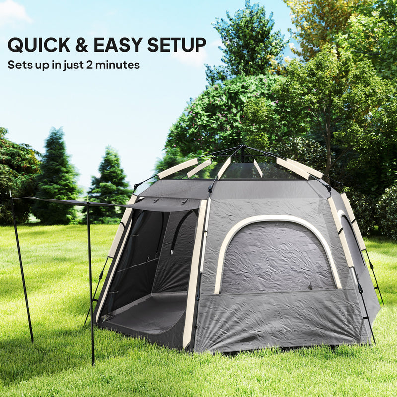 4 Person Dome Tent with Fast 2 Minute Setup for Easy Camping Shelter Dark Grey