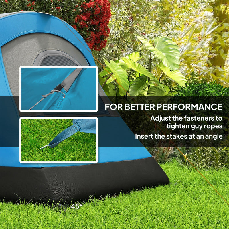 Family Tunnel Camping Tent With Groundsheet, Mesh Windows & Carry Bag, Light Blue