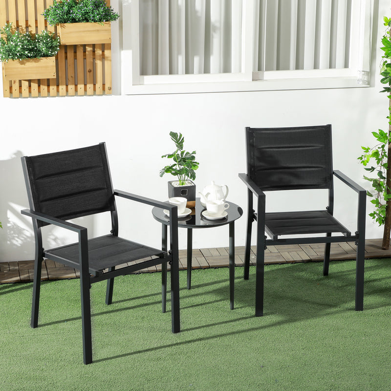 Set of 2 Black Aluminium Garden Chairs Stackable Outdoor Seating for Patio or Balcony