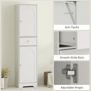 Tall Bathroom Storage Cabinet with Arched Double Doors and Shelves for Home, White