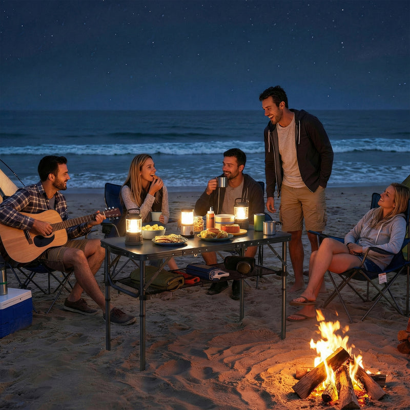 Folding Picnic Table with Mesh Shelf for Easy Outdoor Meals and Camping Black