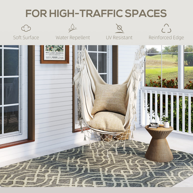 Large UV Resistant Indoor Outdoor Rug Easy to Clean with Geometric Design 230x160cm, Grey