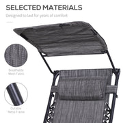 Grey Zero Gravity Garden Sun Lounger Set with Reclining Chairs Cup Holders and Canopy Shade