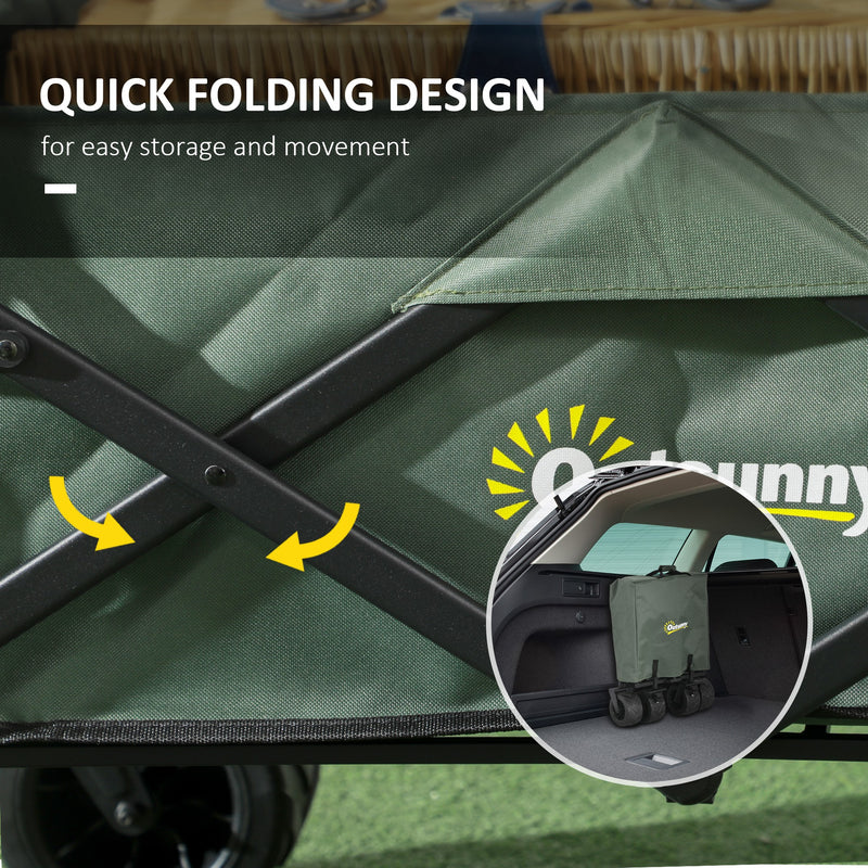 Green Folding Garden Trolley Cart With Canopy And Handle For Camping Or Beach Use