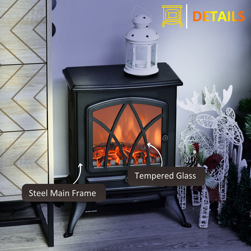 Electric Fireplace Heater for Quick Room Warmth with Adjustable Heat and Flame Effect Black