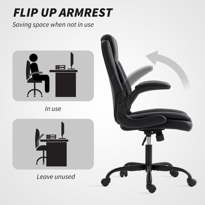Ergonomic Faux Leather Office Chair with Flip-Up Armrests for Home or Work Black