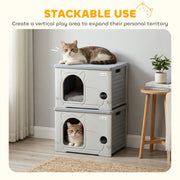 Cat House with Stackable Design for Indoor or Outdoor Use and Easy Cleaning Grey AOSOM