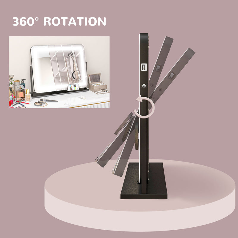 LED Light Tabletop Makeup Mirror with Adjustable Brightness Ideal for Dressing Tables, White