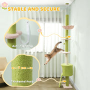 Adjustable Floor to Ceiling Cat Tree with Hammock Condo and Scratching Posts Green AOSOM