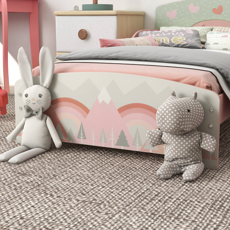 Toddler Bed Frame with Storage Shelf and 6 Fabric Bins for Kids Aged 3 to 6 Years Pink AOSOM