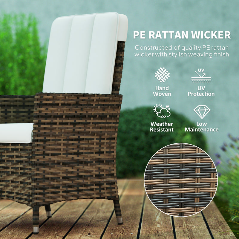 Cream Rattan Reclining Garden Chair with Cushion and Adjustable Backrest by Outsunny