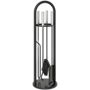 5 Piece Metal Fireplace Tool Set With Brush Shovel Poker and Ash Bucket, Black & Silver