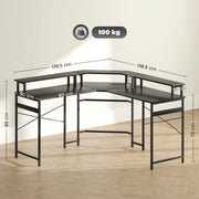 Black L Shaped Work Desk with LED Lights for Home Office by HOMCOM