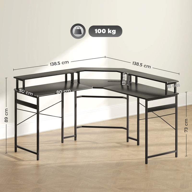 Black L Shaped Work Desk with LED Lights for Home Office by HOMCOM