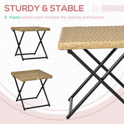 Square Rattan Folding Garden Side Table Square Wicker Coffee Table for Balcony Use