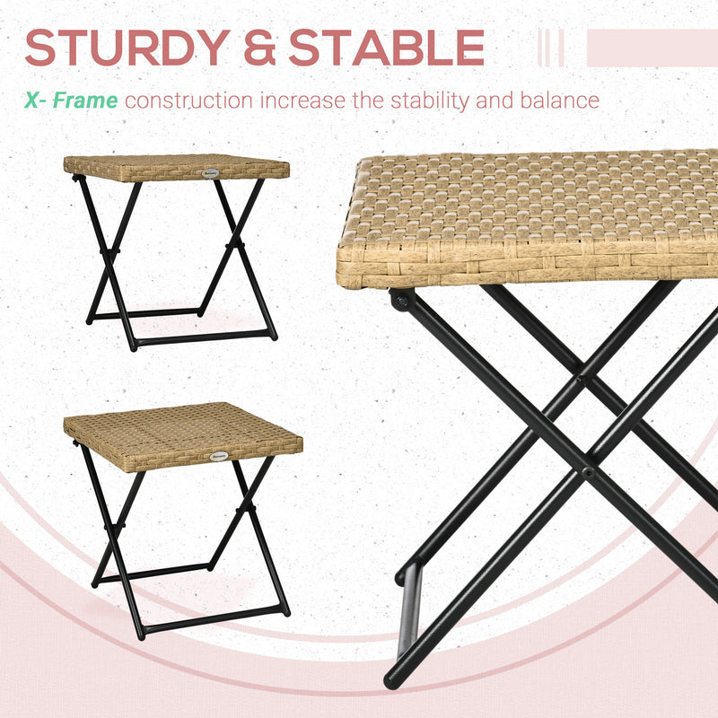 Square Rattan Folding Garden Side Table Square Wicker Coffee Table for Balcony Use