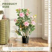 Artificial Rose Trees Set of 2 Maintenance Free Indoor Outdoor Plants 90 cm Pink AOSOM