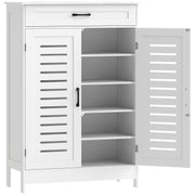 White Shoe Storage Cabinet For Hallway with Louvered Doors Adjustable Shelves and Drawer 78x37x115cm Homcom