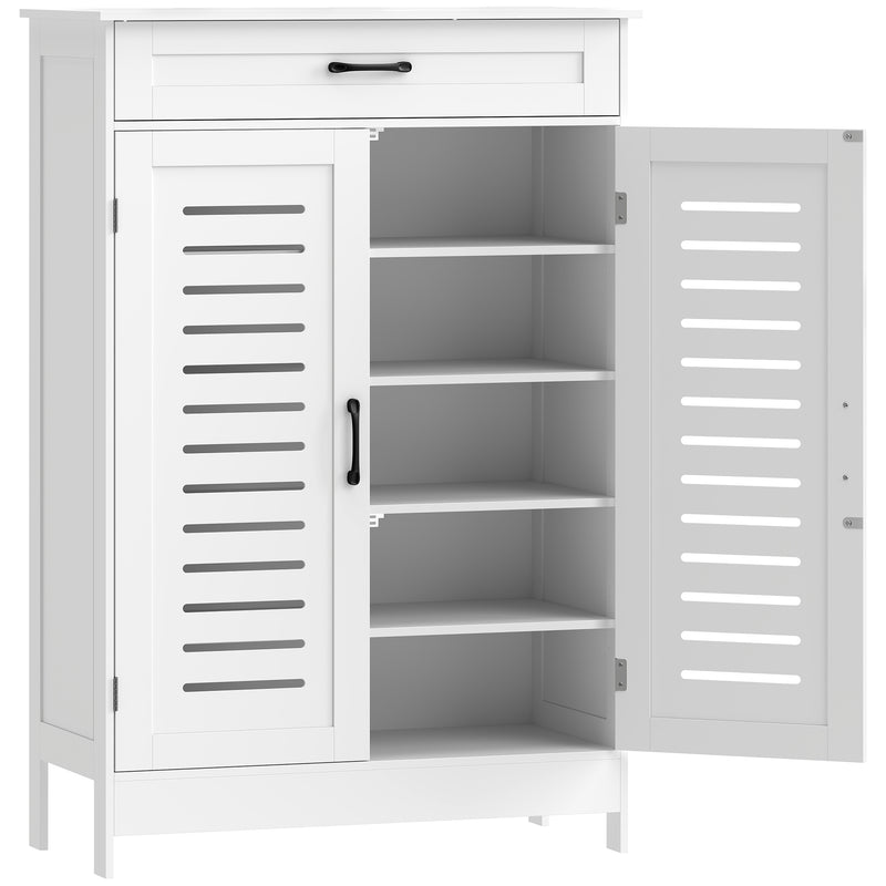 White Shoe Storage Cabinet For Hallway with Louvered Doors Adjustable Shelves and Drawer 78x37x115cm Homcom