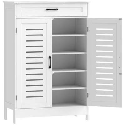 White Shoe Storage Cabinet For Hallway with Louvered Doors Adjustable Shelves and Drawer 78x37x115cm Homcom