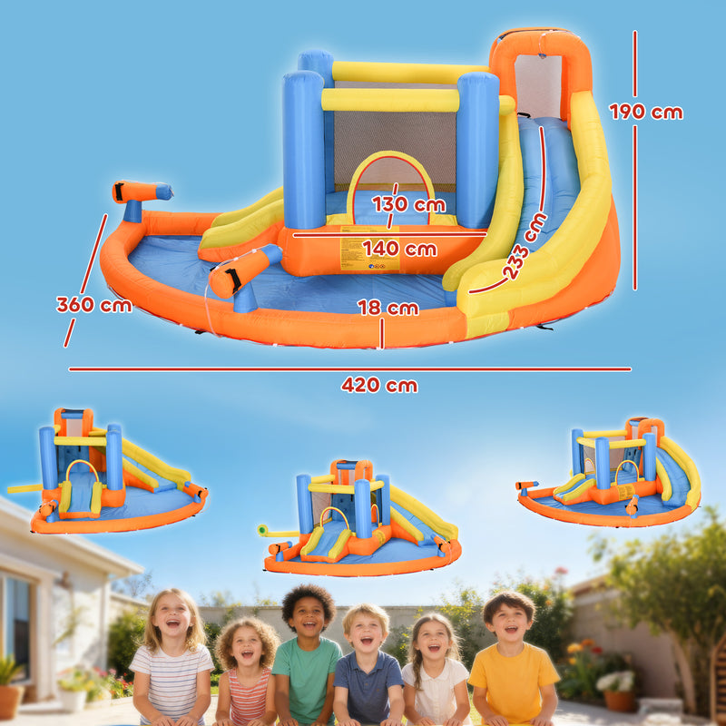 Bouncy Castle with Double Slides and Water Cannons for Active Garden Play Multicolour AOSOM