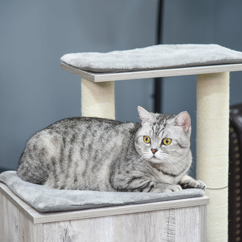 Cat Tree Tower With Jute Scratching Posts And Activity Centre For Large Cats 113cm Grey AOSOM