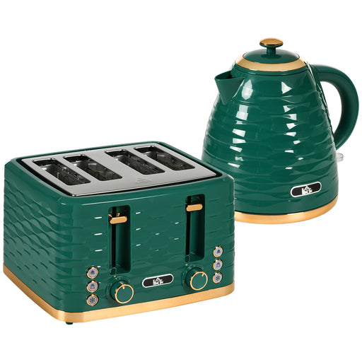 3000W Fast Boil Kettle and 4 Slice Toaster Set With Crumb Tray and Browning Control Green