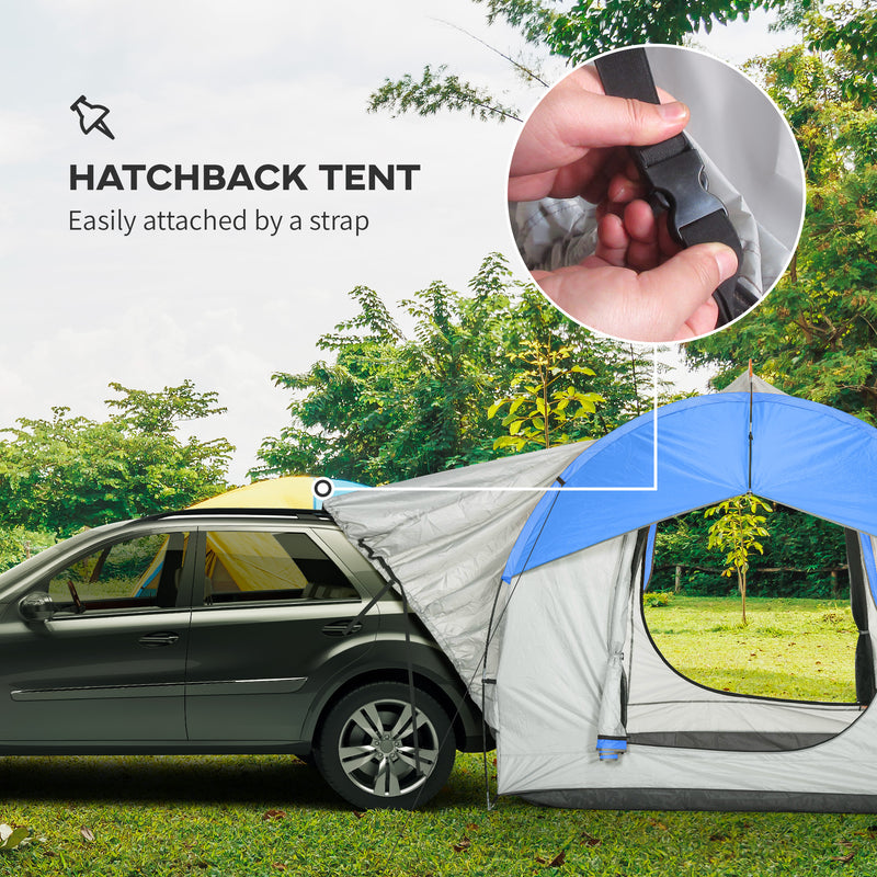 Car Camping Tent for Hatchbacks and SUVs with Quick Setup and Weather Protection Grey and Blue