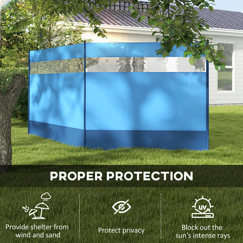 Camping Windbreak With Clear Windows And Steel Poles For Beach Or Caravan Blue AOSOM