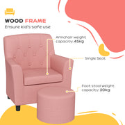 2 Piece Kids Sofa Set with Footrest for Bedroom or Playroom Supportive Design, Pink