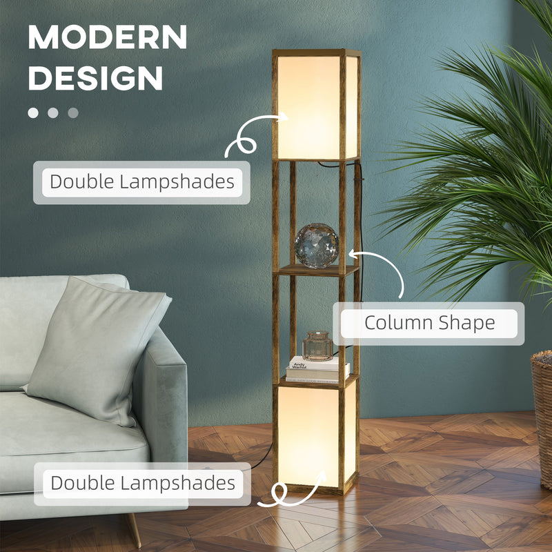 Modern Shelf Floor Lamp with Dual Light Ideal for Living Room or Bedroom Use, Brown