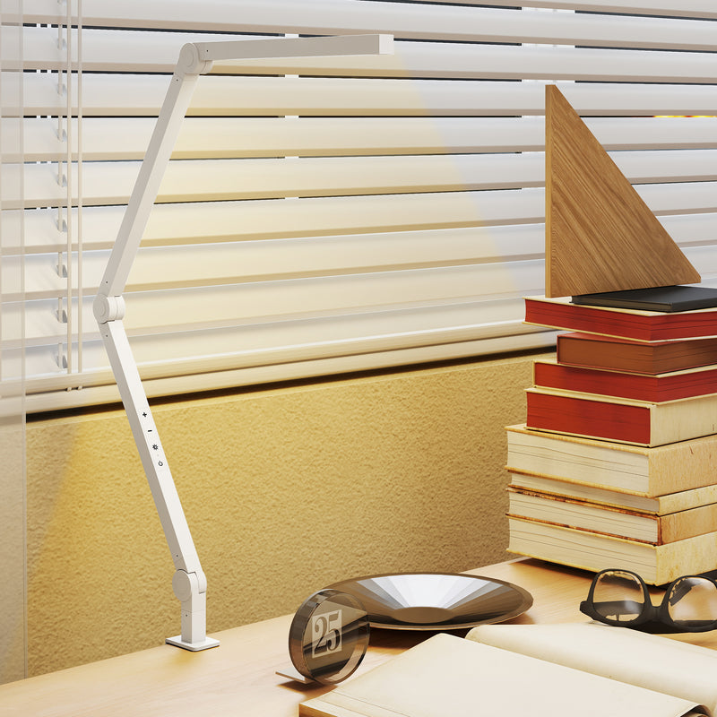 Dimmable LED Desk Lamp with Adjustable Swing Arm and Clamp for Office or Study White