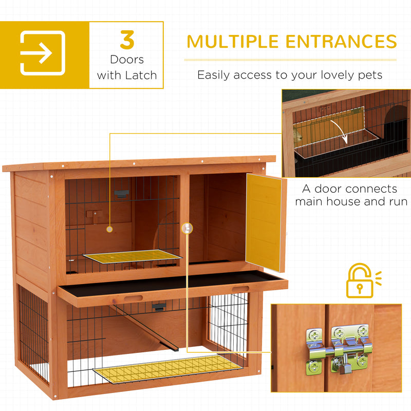 Two Tier Wooden Rabbit Hutch with Outdoor Run Ideal for Guinea Pigs and Bunnies Orange AOSOM