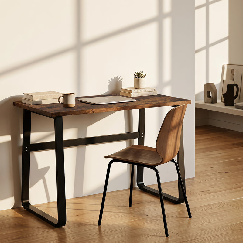 Home Office Desk with Spacious Tabletop and Sturdy Steel Legs for Study or Work Brown Black