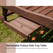 Brown Wooden Sun Lounger Chair With Wheels Adjustable Back and Side Table for Garden