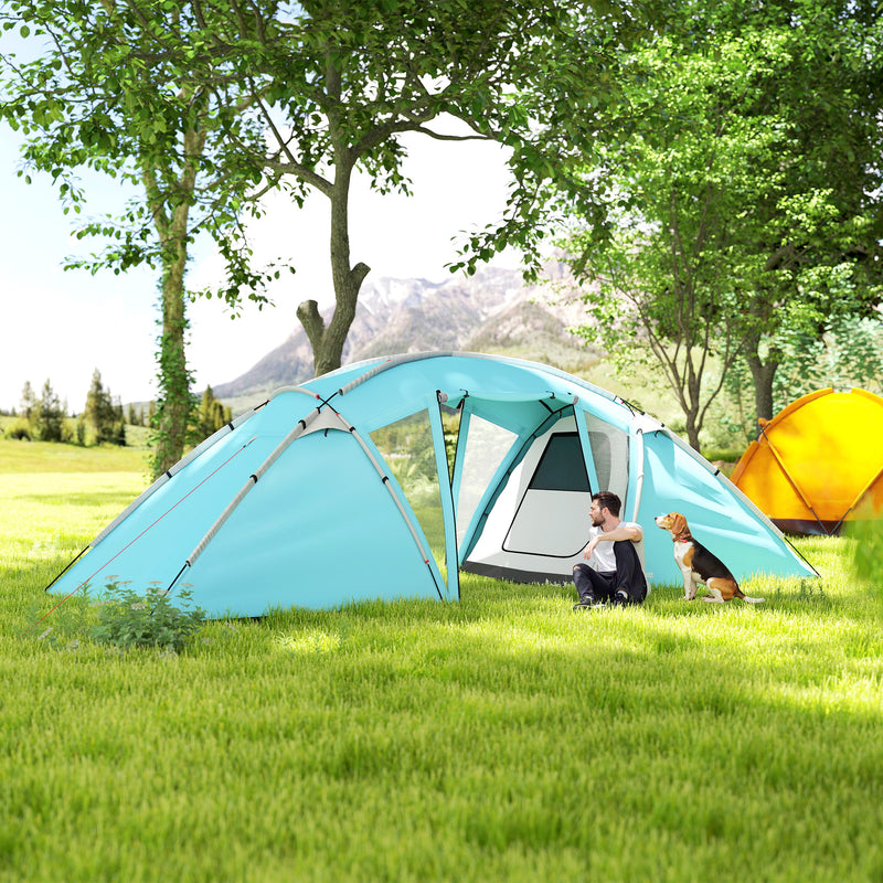6 Person Family Camping Tent with Two Bedrooms and Living Area Waterproof Blue