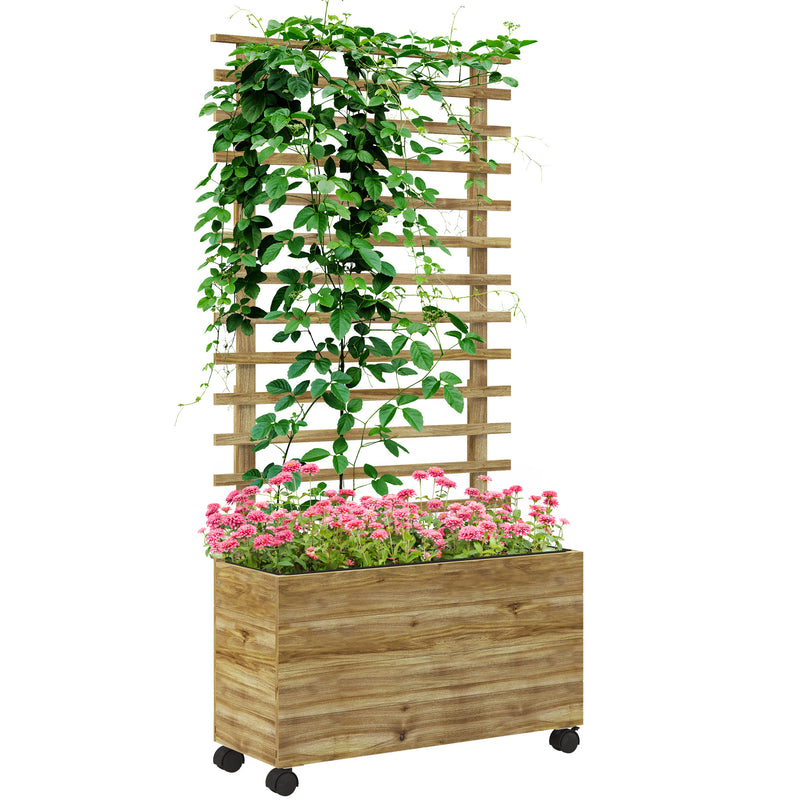Natural Wooden Raised Planter With Trellis Back Ideal For Climbing Plants And Herbs