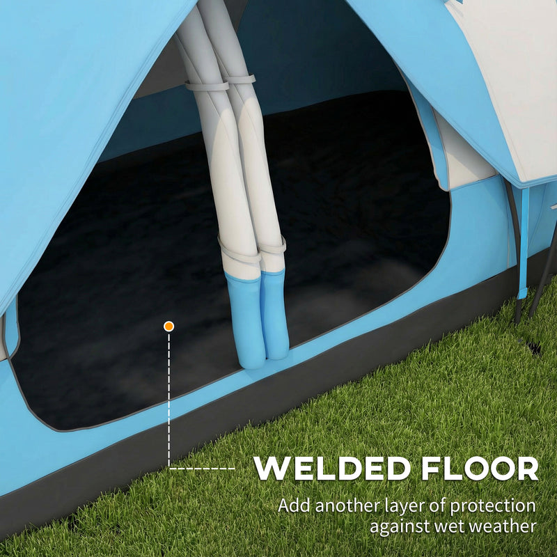 Family Tent 6 Person With 2 Bedrooms, Waterproof Rainfly 2000mm, Sky Blue