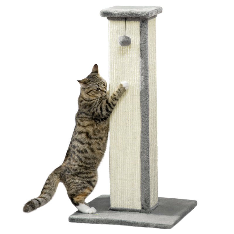 Vertical Cat Scratching Post with Sisal Rope Hanging Toy and Soft Plush for Kittens Grey