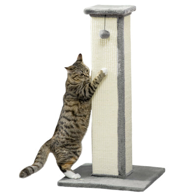 Vertical Cat Scratching Post with Sisal Rope Hanging Toy and Soft Plush for Kittens Grey