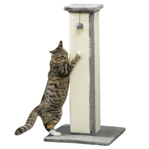 Vertical Cat Scratching Post with Sisal Rope Hanging Toy and Soft Plush for Kittens Grey