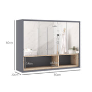 Grey Wall Mounted Bathroom Mirror Cabinet With 3 Doors and Storage by HOMCOM