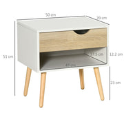 Set of 2 Modern Bedside Tables with Drawer and Shelf for Bedroom or Living Room White